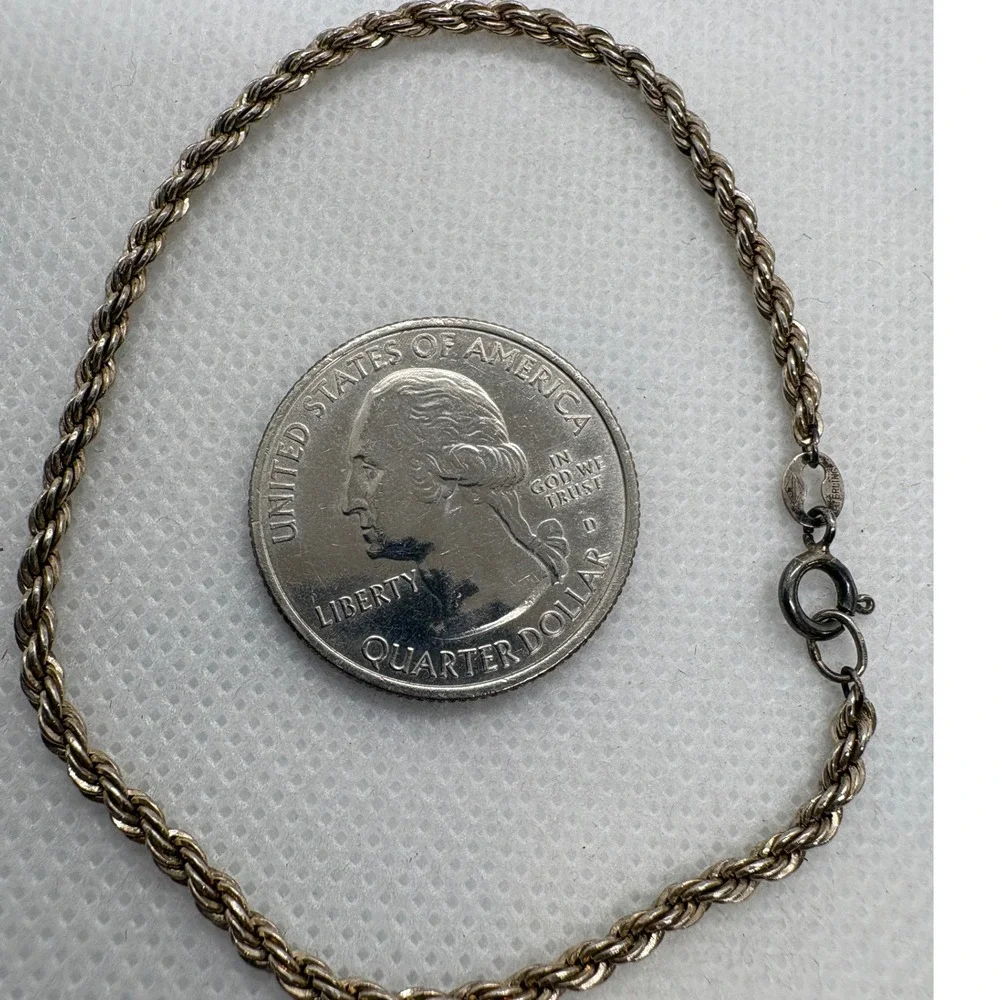 Sterling Silver Rope Chain Bracelet 7 Inch 925 Twisted Link 3.30g Vintage Style